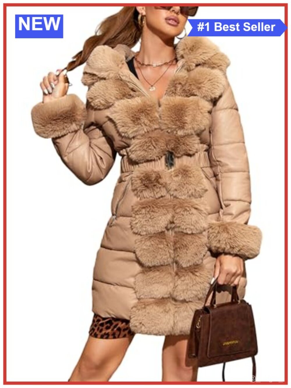 Women Faux Leather Quilted Puffer Jacket Hooded Winter Coat Slim Fit